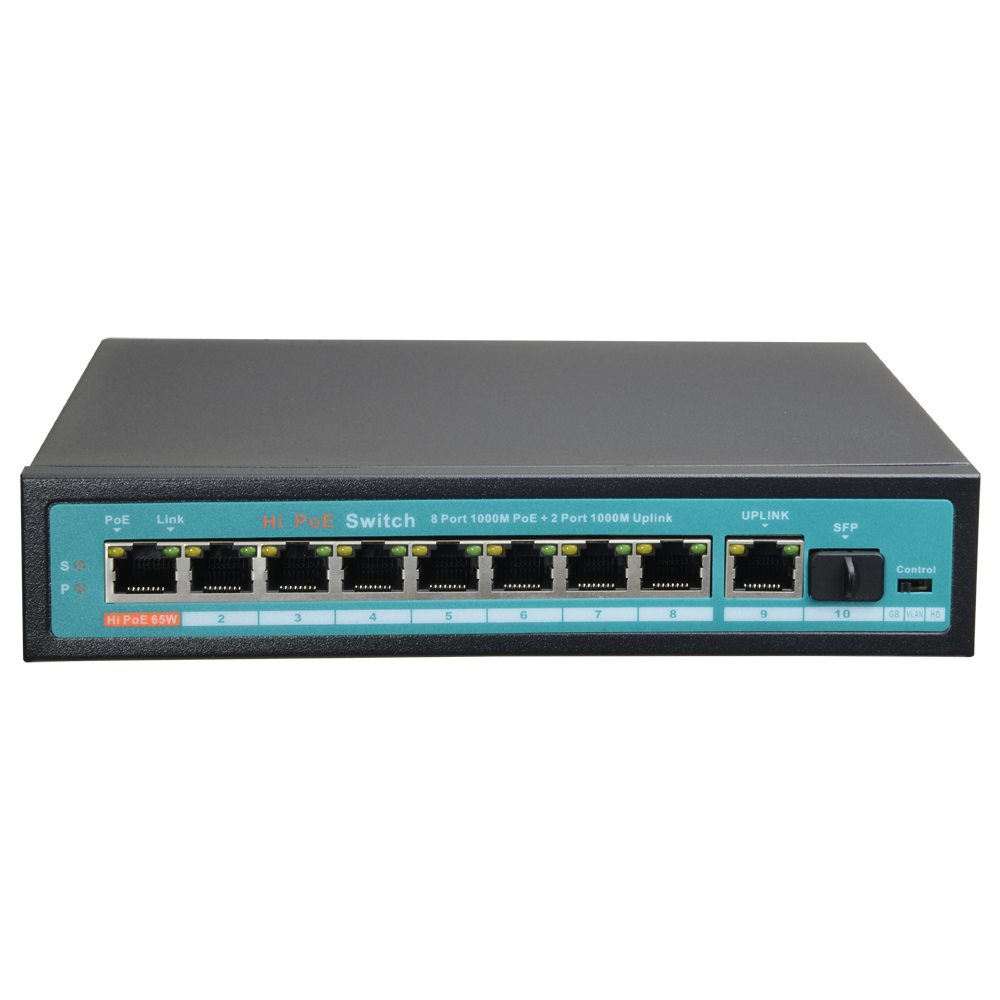 Switch PoE 8 ports PoE + 1 Uplink + 1 SFP GIGA Vitesse des ports 10/100/1000 Mbps